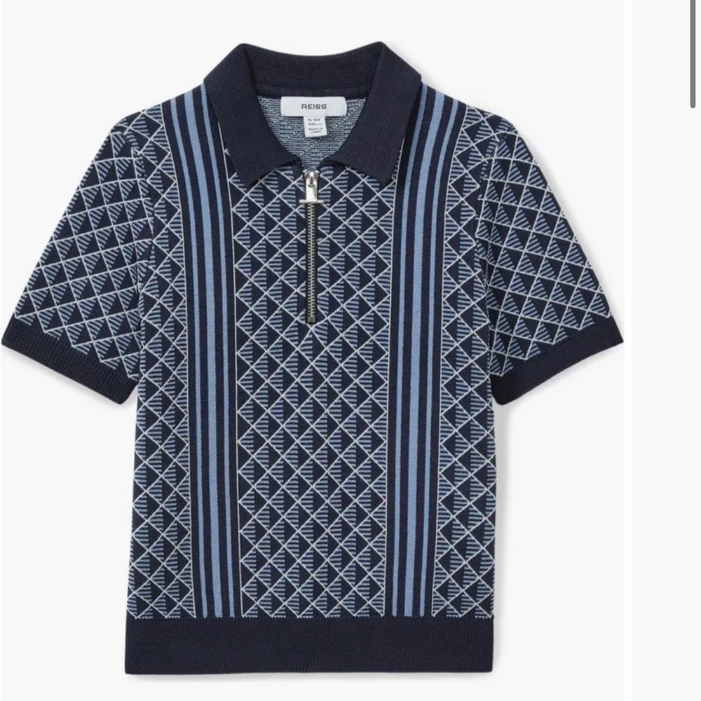 REISS Kids' Boys Sanderson Jacquard Quarter Zip Polo SS Sweater Shirt Sz 12-13Y